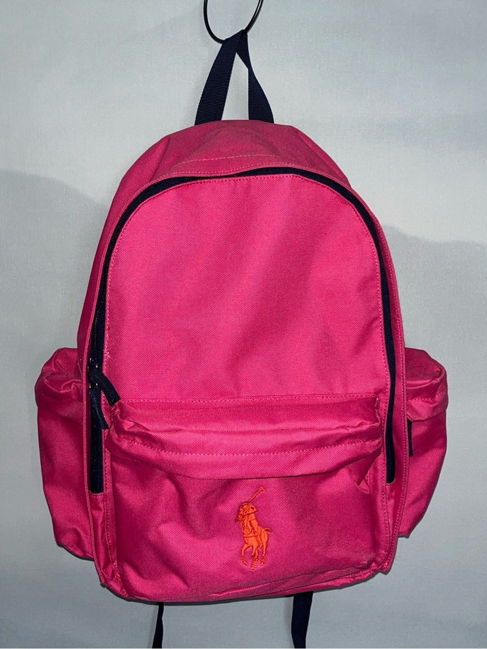 Ralph Lauren Pink Backpack with Orange Pony Embroidery